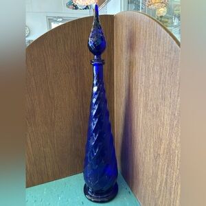 TALL vintage genie bottle Italy Empoli cobalt blue swirl STUNNiNG 26”